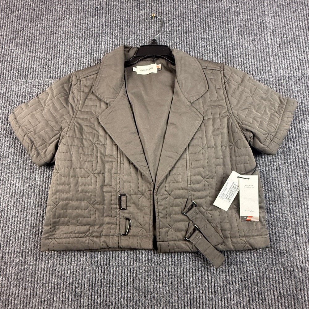 Honor The Gift Womens Service Dress Small Grey Quilted Cropped Buckle Jacket NWT